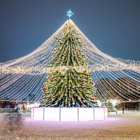 Елки со световыми шатрами: новый стандарт праздничного оформления