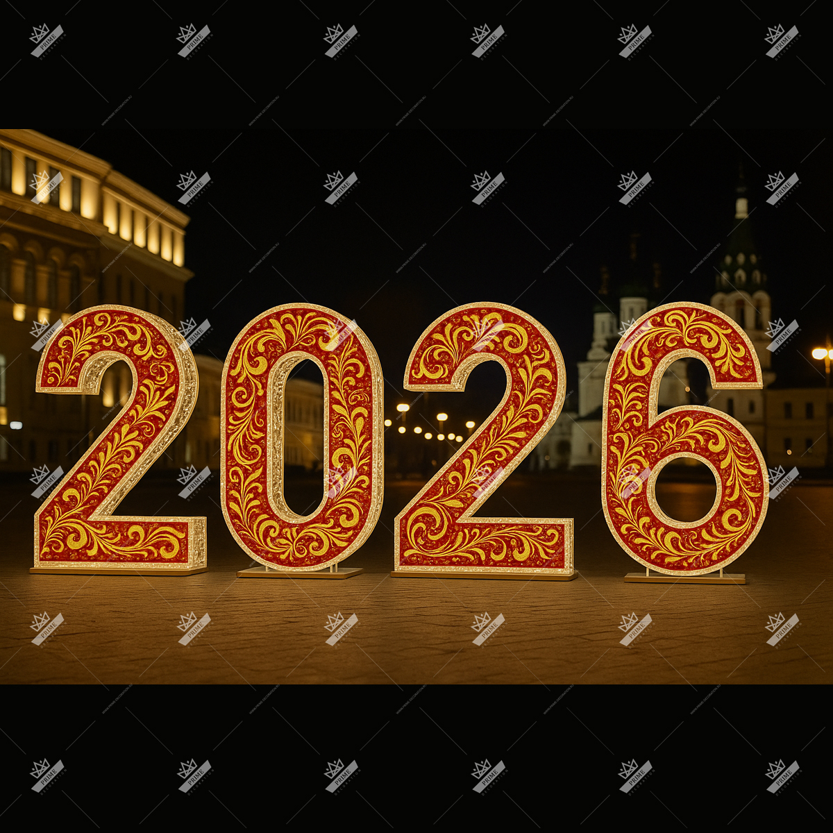 Световые цифры 2026 расписные, высота 2 м