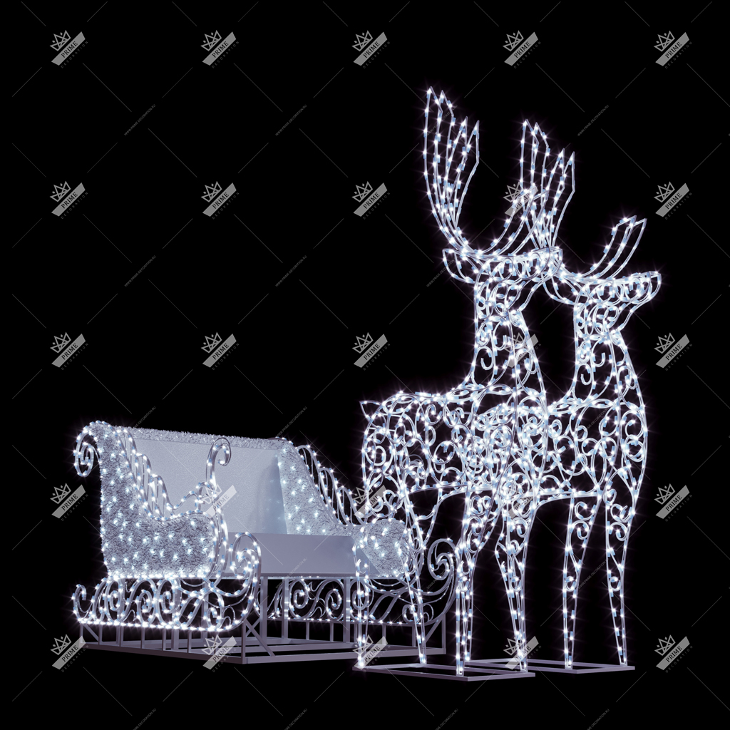Светодиодная фигура Сани с мишурой и Оленями
