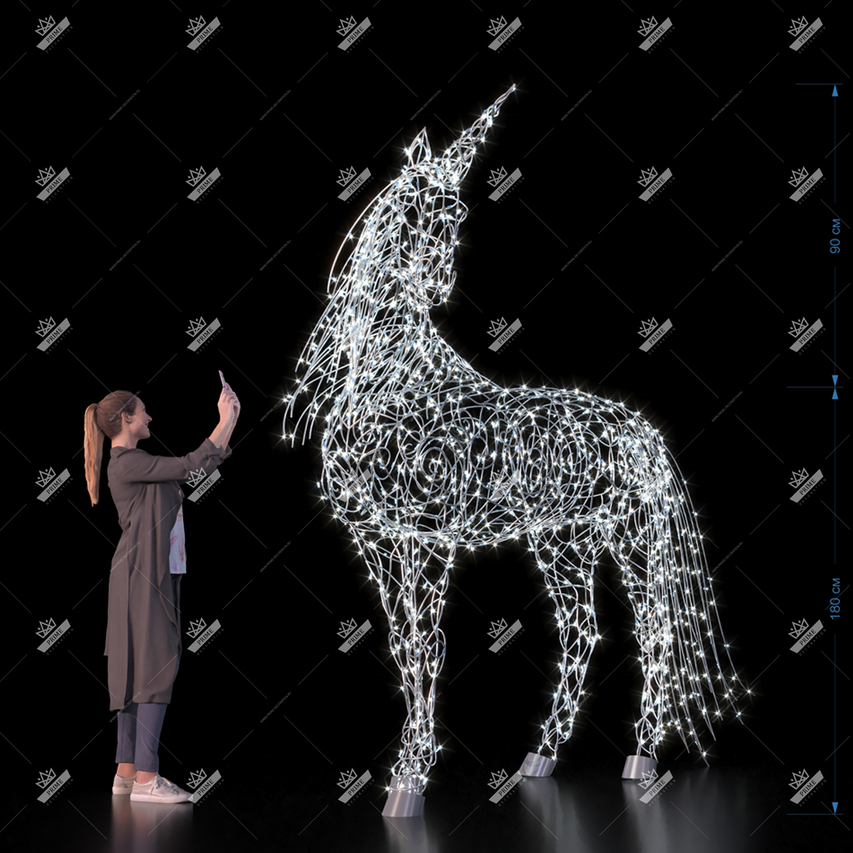 Светодиодная конструкция Сказочный единорог, высота 2,5 м