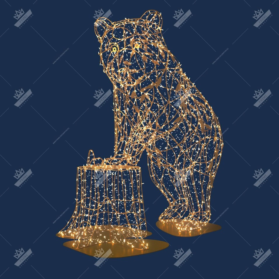Светодиодная Конструкция Медведь, ширина 1,54 м высота 1,7 м