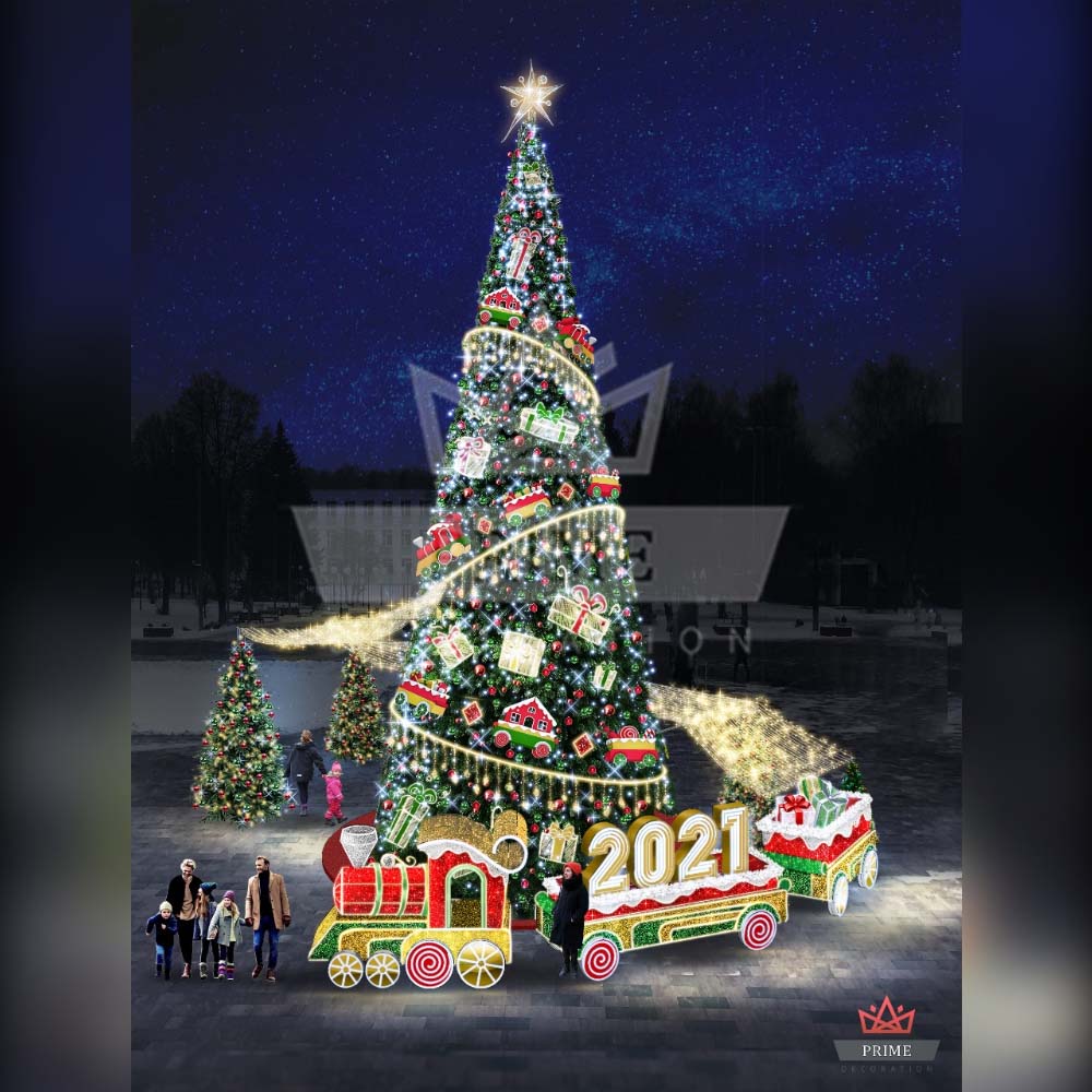 Искусственная уличная елка с комплектом оформления Новогодний Экспресс