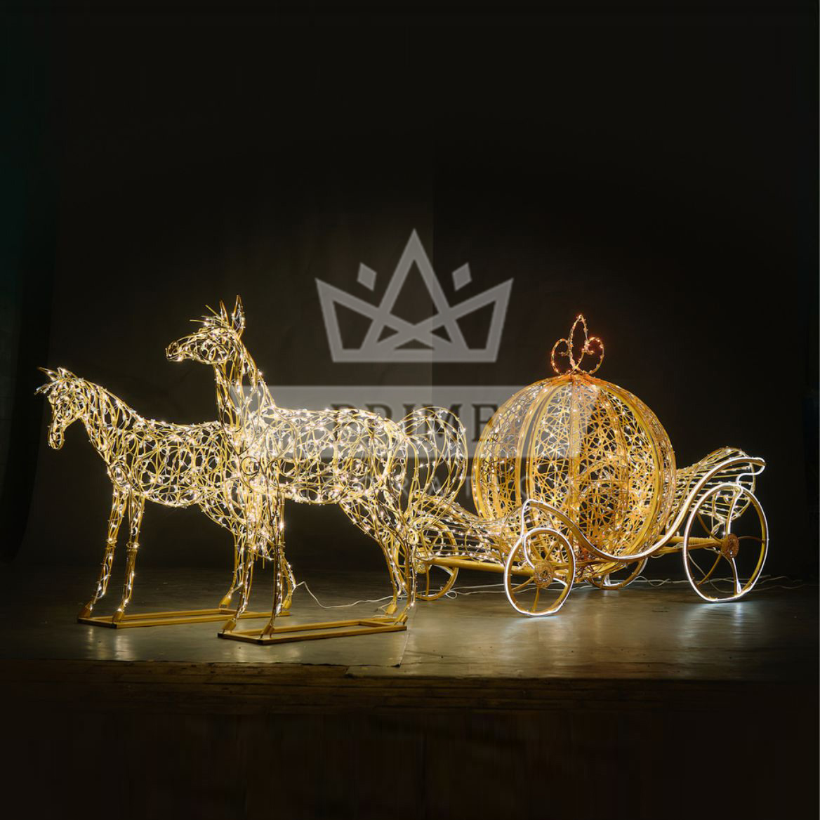 Светодиодная конструкция Карета Принцессы и Два Коня, ширина 3 м высота 1,5 м