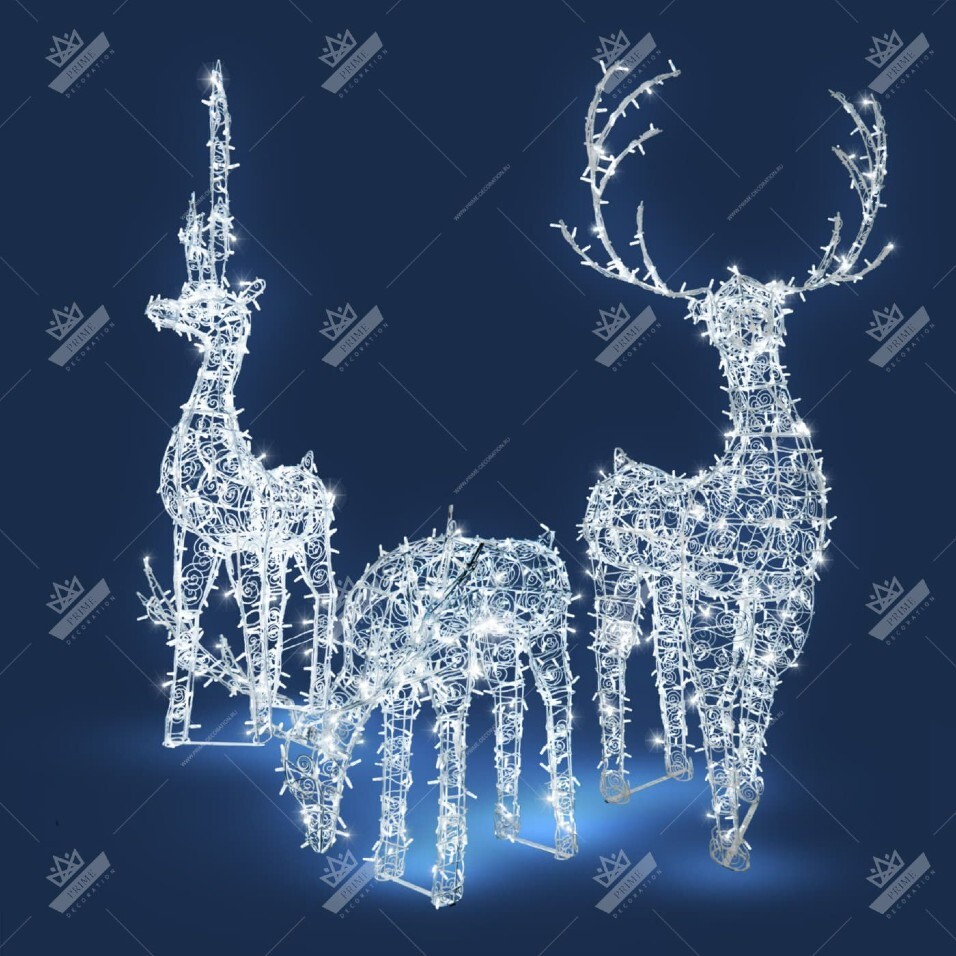 Большая Семья Оленей, светодиодные фигуры, высота 2,5 м, 1,9 м, пьющий 1,1 м