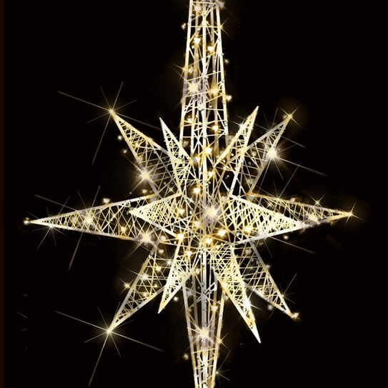 Светодиодная объемная звезда рождественская, ширина 1,3 м высота 2,5 м