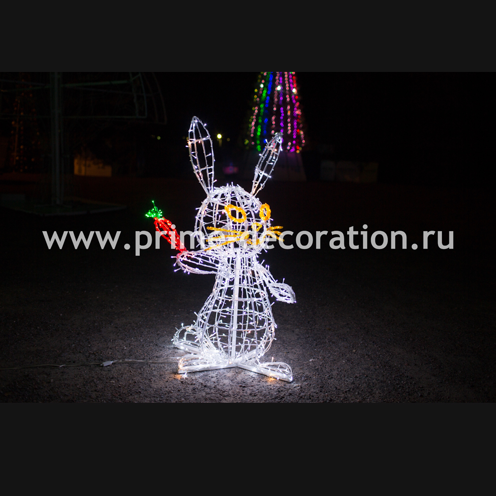 Светодиодная конструкция Заяц с морковкой, высота 1,5 м