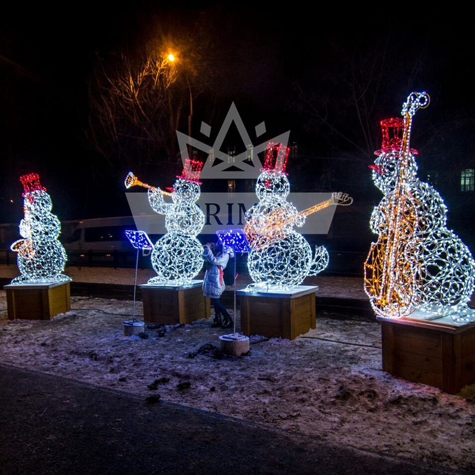 Светодиодная конструкция Снеговик-Музыкант Инструмент на Выбор: Контрабас, Гитара, Саксофон, Флейта