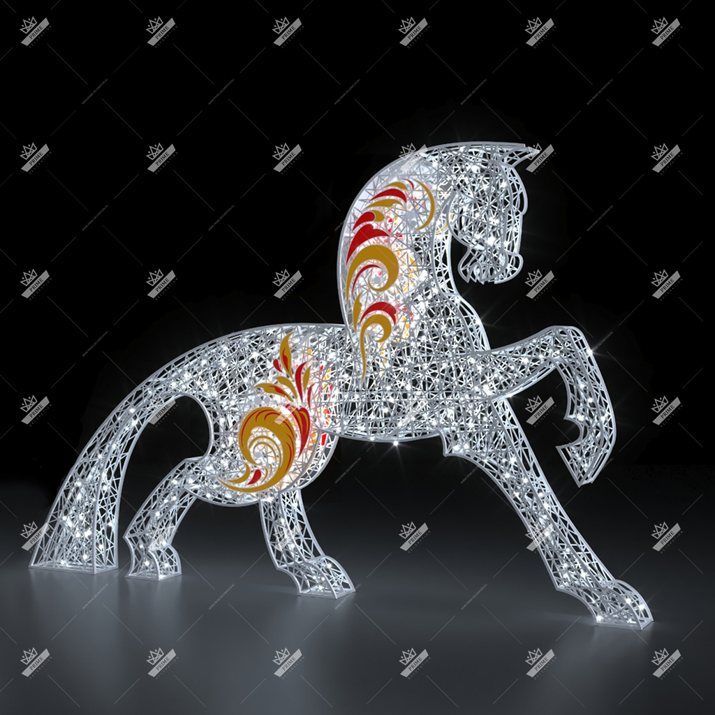 Светодиодная конструкция Конь стилизованный (композит), высота 2