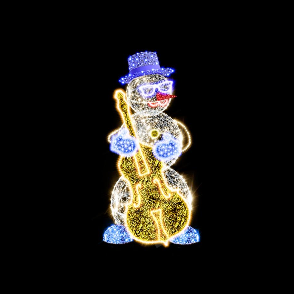 Декоративная фигура Снеговик с контрабасом и нотами, ширина 1,12 м высота 2,38 м