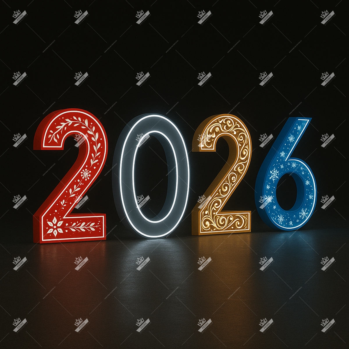 Световые цифры 2026 разноцветные, высота 2 м