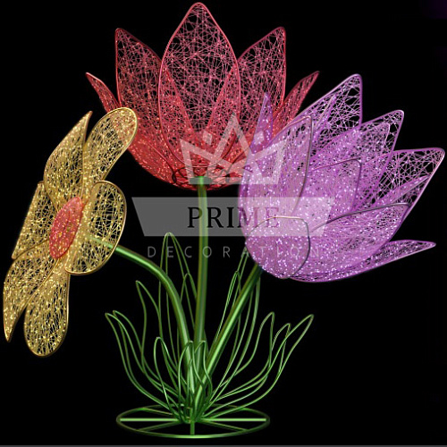 Светодиодная фигура Цветочное трио, высота 2 м