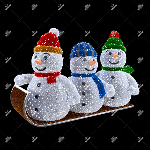 Светодиодная фигура Снеговики на санках, высота 1,6 м