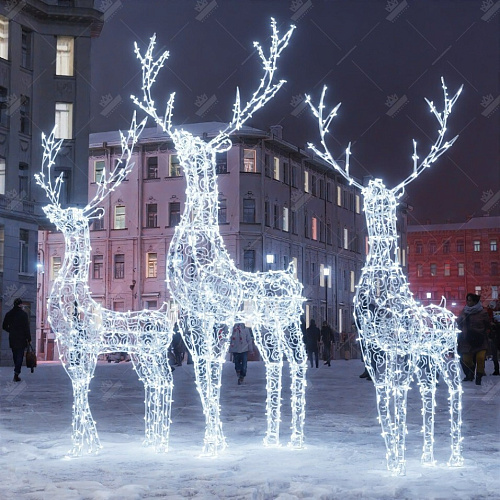 Семья Оленей, светодиодные фигуры, высота 1,9 м, 1,9 м, 2,5 м