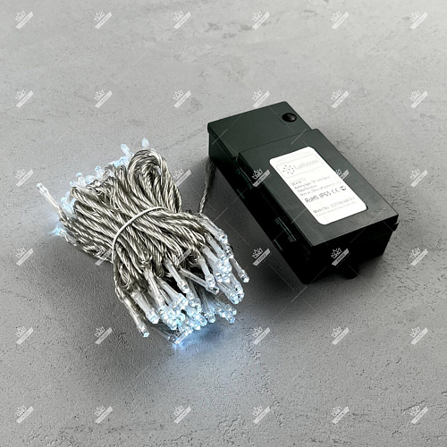 Гирлянда Нить на батарейках с Таймером 10 м, 100 LED, Провод прозрачный силикон