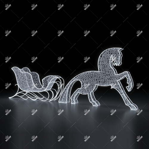 Светодиодная фигура Сани с конем стилизованные, высота 2 м