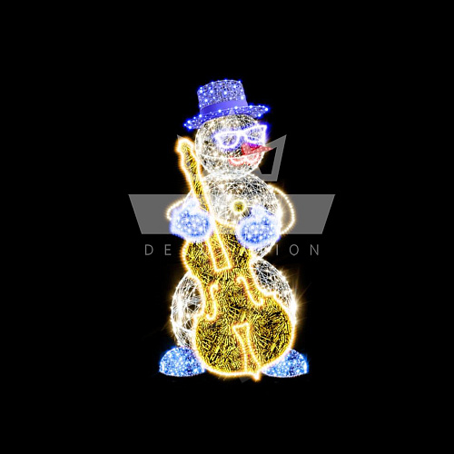 Декоративная фигура Снеговик с контрабасом и нотами, ширина 1,12 м высота 2,38 м