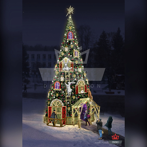 Искусственная уличная елка с комплектом оформления Дом