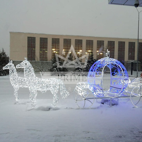 Светодиодная конструкция Карета Для Золушки и Два Коня, высота 2,5 м