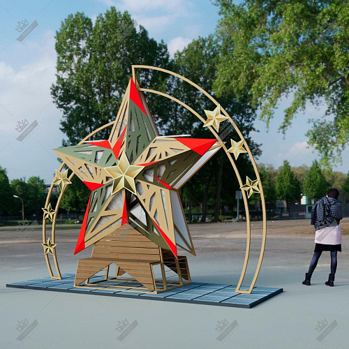 Световая фотозона со скамейкой Звезда Победы