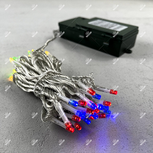 Гирлянда Нить на батарейках с Таймером 5 м, 50 LED, Провод прозрачный силикон