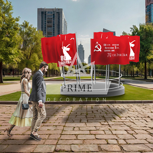 Флаговая конструкция Флаги со знаменем Победы, ширина 2,4 м высота 2,3 м