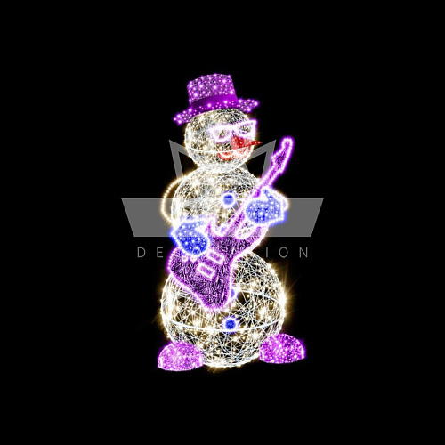 Декоративная фигура Снеговик с гитарой и микрофоном, ширина 1,12 м высота 2,38 м