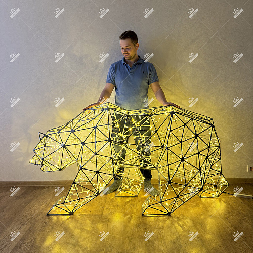 Светодиодный Полигональный Медведь, ширина 0,63 м, высота 1 м