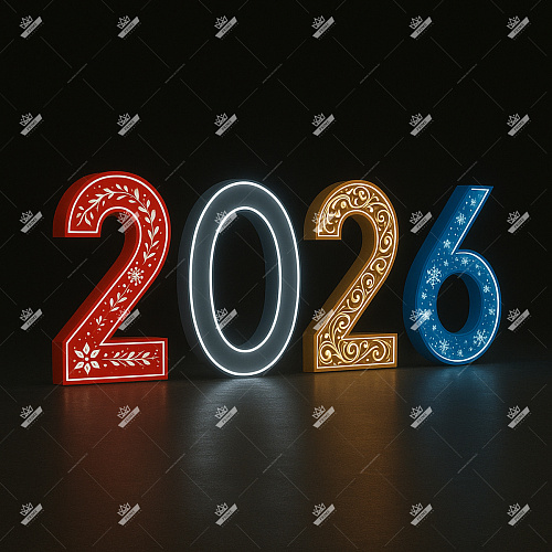 Световые цифры 2026 разноцветные, высота 2 м