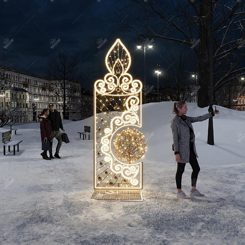 Светодиодная Конструкция Фотозона Свеча большая, ширина 0,9 м высота 2,8 м